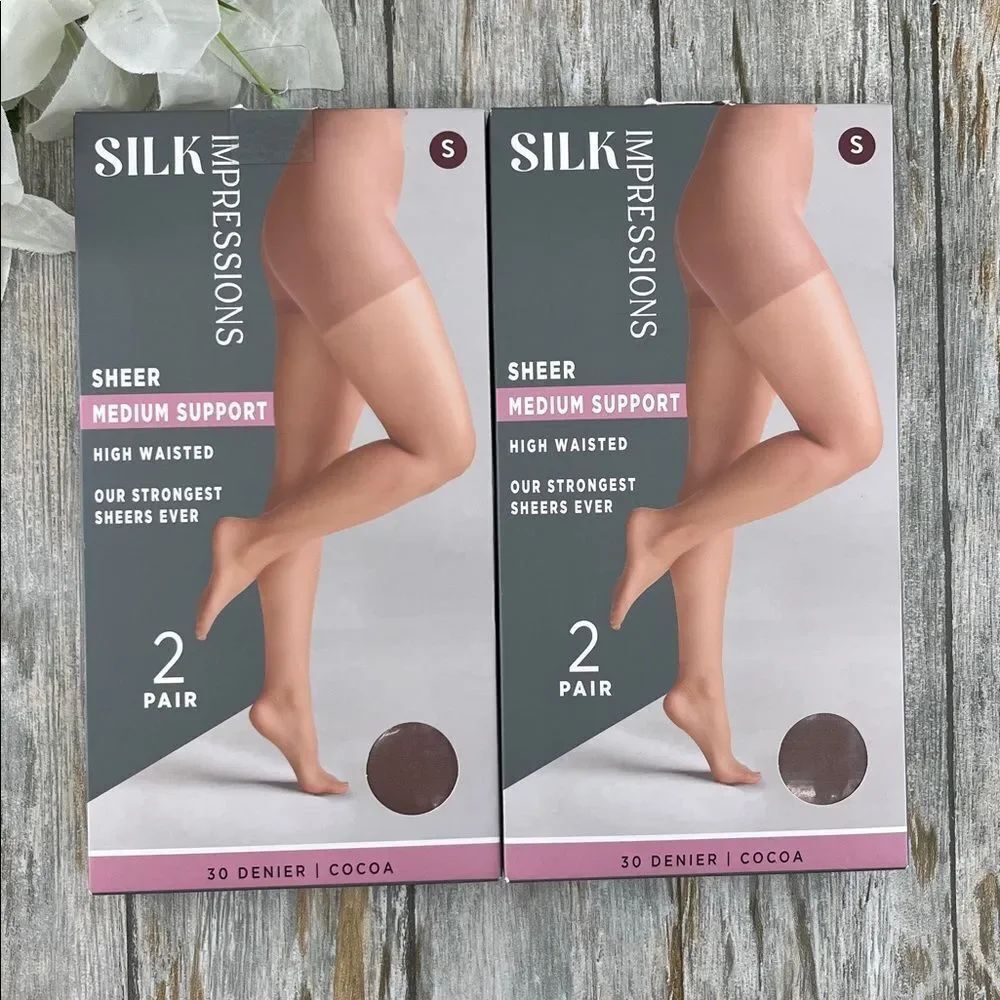 Silk Impressions Shimmer Sheer Pantyhose Stockings 30 Denier Sheer 2, 2-Packs S